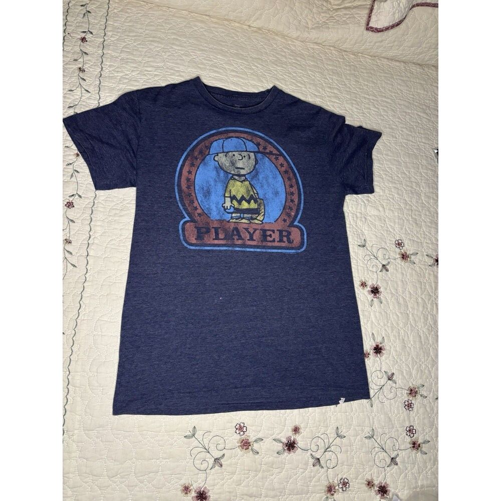 Gap Peanuts Charlie Brown T-Shirt Mens Small Navy Blue Good Graphic Tee